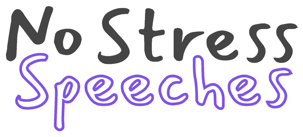 No Stress Speeches logo with bold text on a white background.